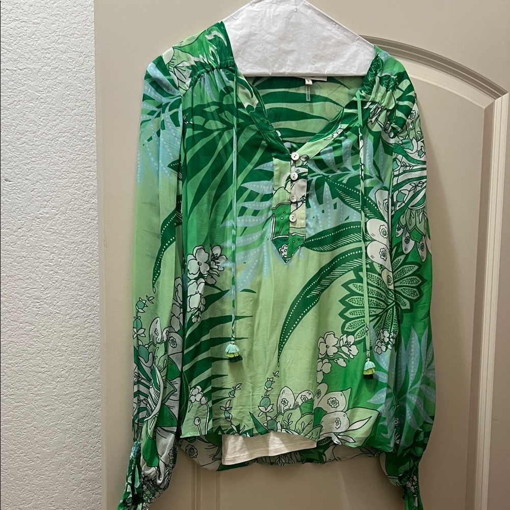 Hale Bob Tropical Green and White Blouse